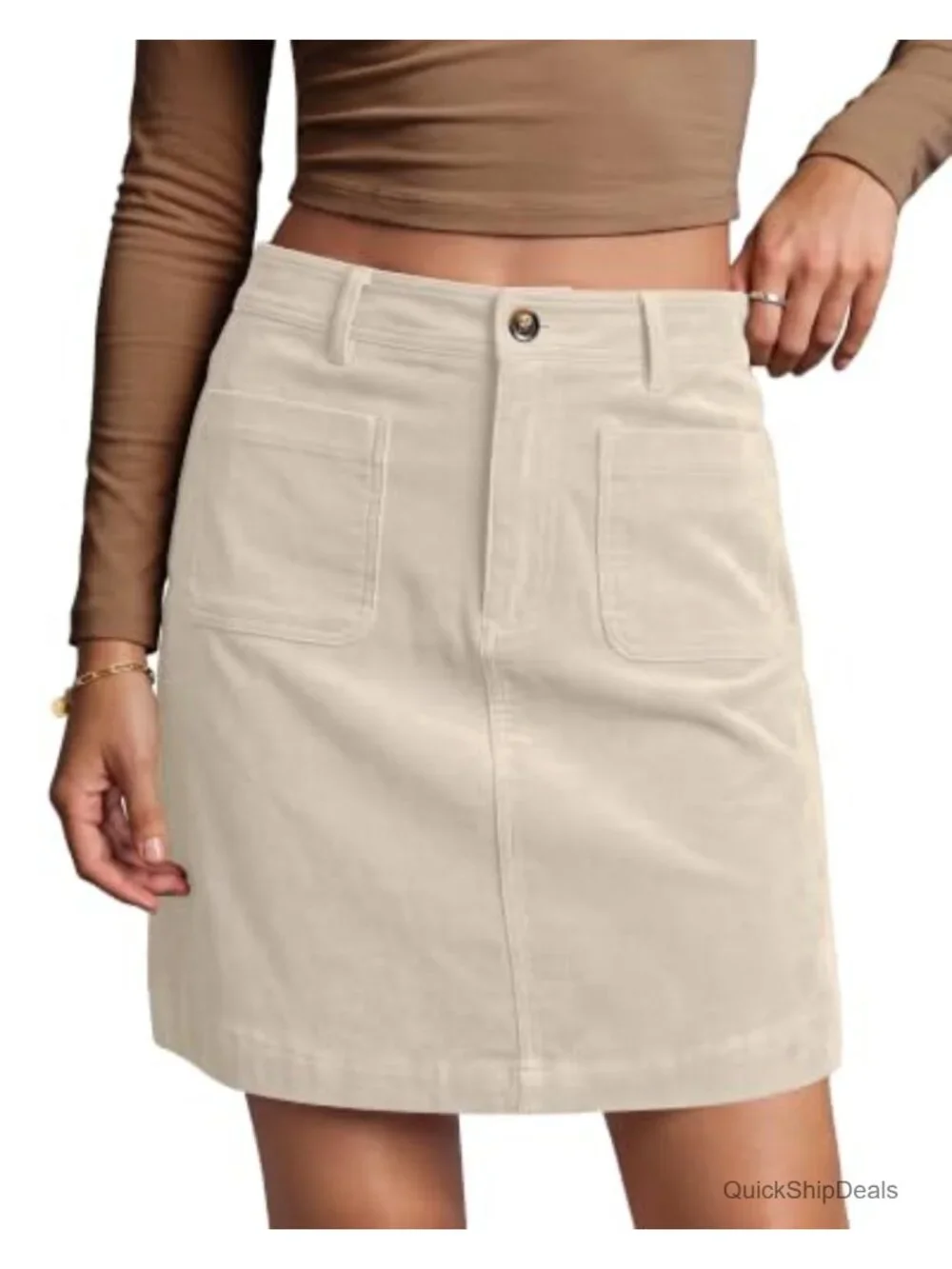 Corduroy A-Line Skirt High Waisted with Pockets